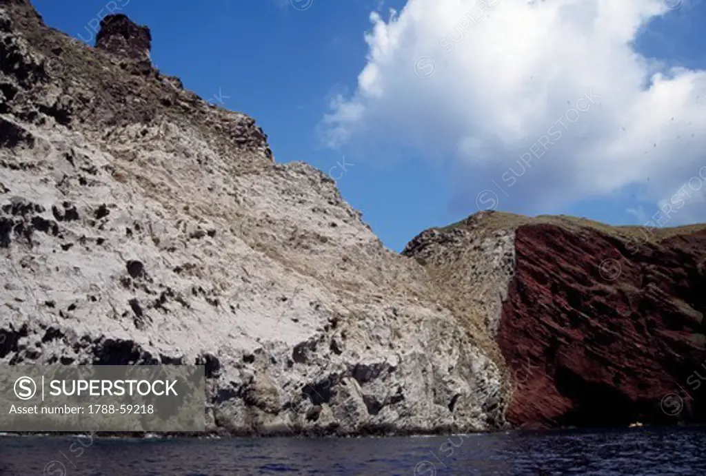Cliff at Cala Rossa, Capraia Island, Arcipelago Toscano National Park, Tuscany, Italy.