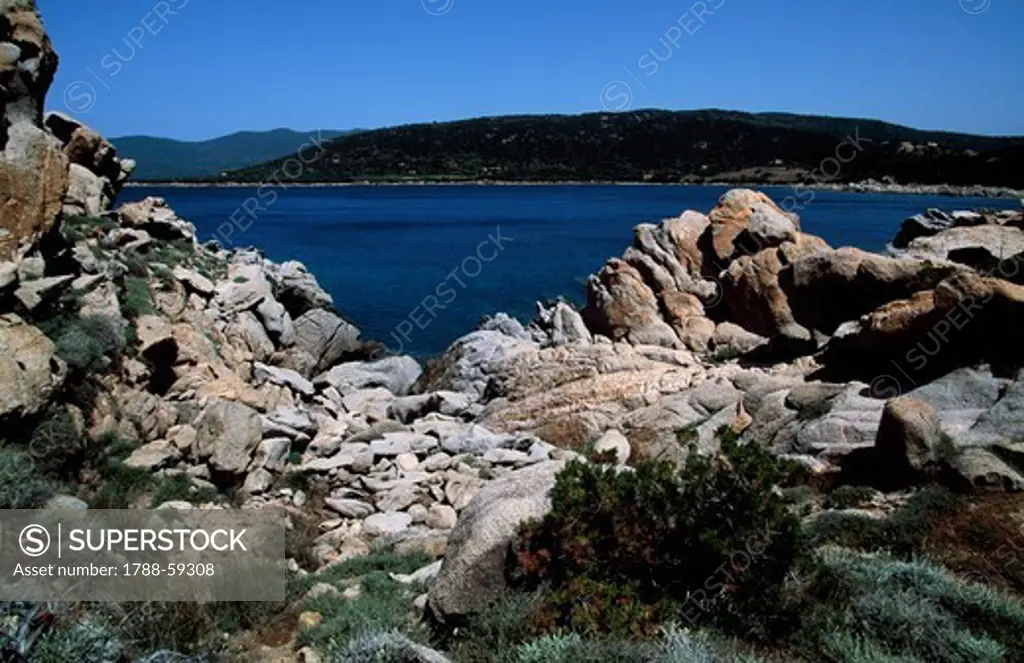 The coast near Porto Pollo, Corsica, France.