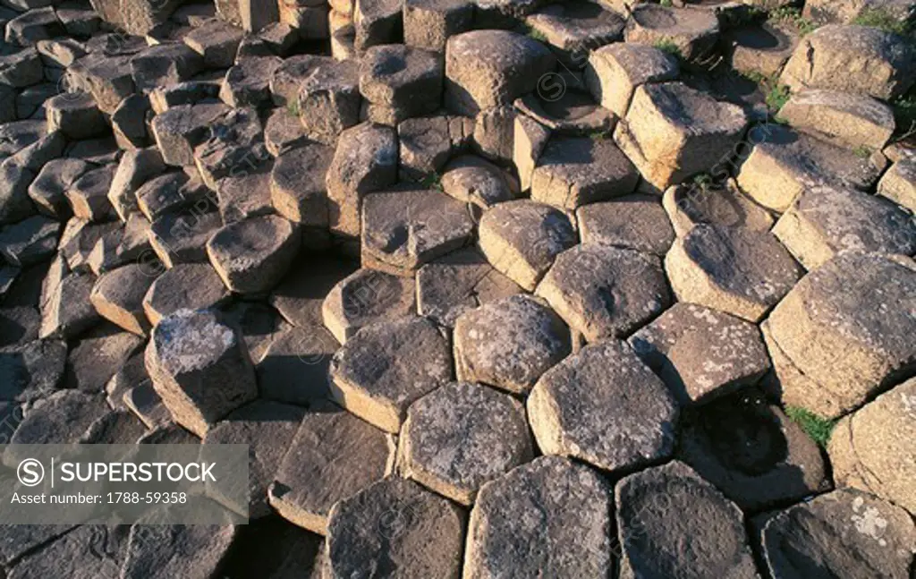 The Giant's Causeway, an area of interlocking basalt columns (UNESCO World Heritage List, 1986) on the coast near Bushmills, Northern Ireland, United Kingdom.