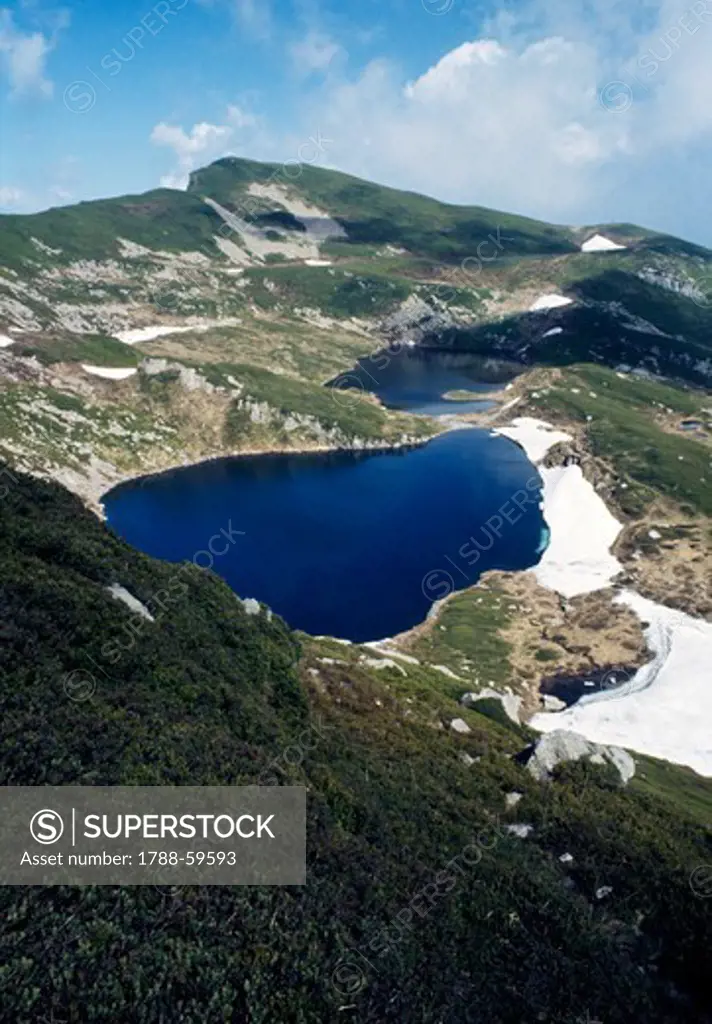 Sillara Lakes from Mt. Sillara, glacial lakes, Apennines of Parma, Emilia-Romagna, Italy.