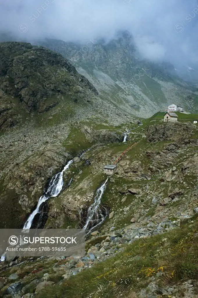 Source of The Po, Pian del Re Falls, Po Valley, Piedmont, Italy.