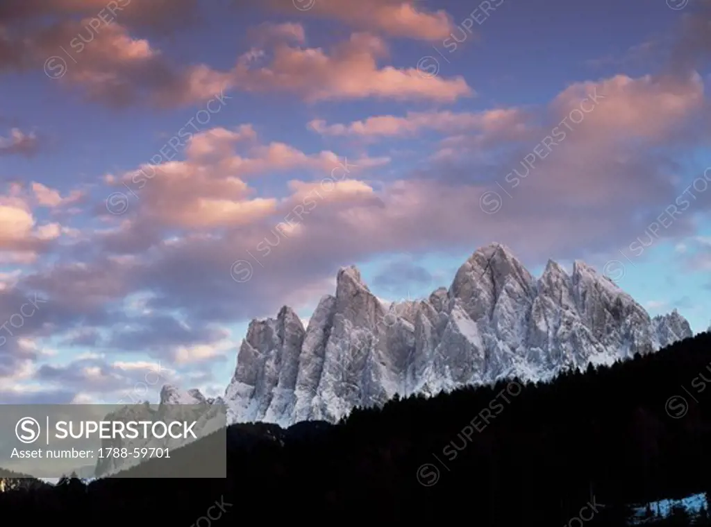 The Odle Group, Puez-Geisler Nature Park, Val di Funes, Trentino-Alto Adige, Italy.