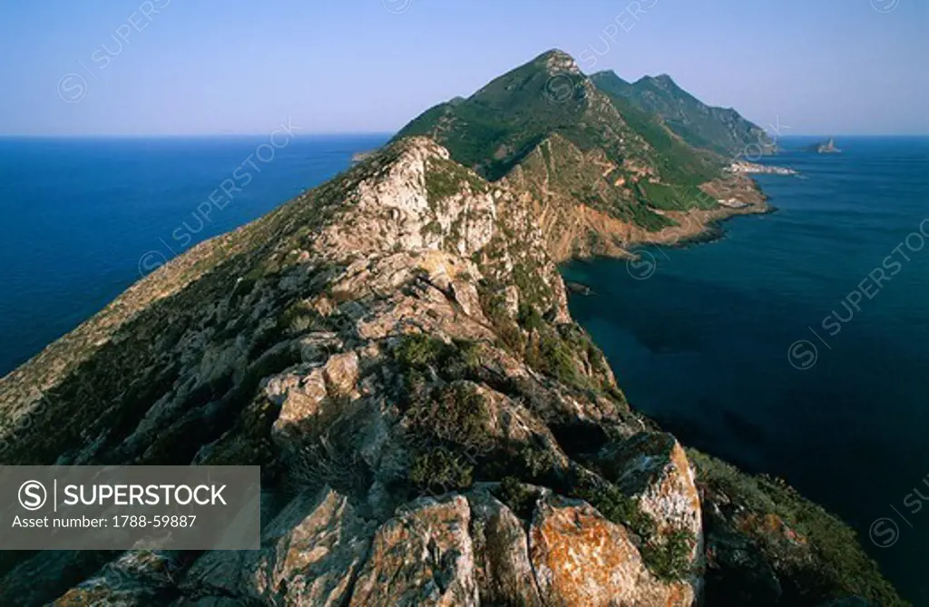 The island of Marettimo seen from Punta Capuana, Egadi islands, Sicily.