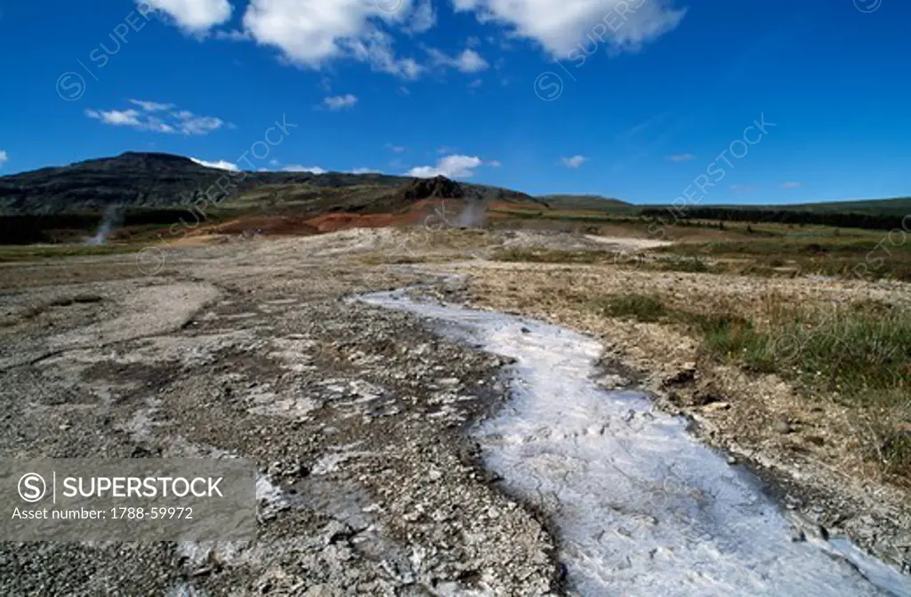 Geyseric deposits around Stori Geysir (Great Geysirr), Arnessyla, Iceland.