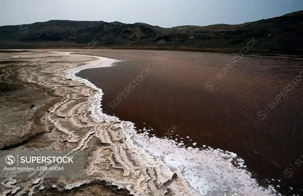 Salt flats at Pedra de Lume, located at the bottom of an extinct volcano crater and collapsed to sea level, Sal Island, Windward Islands, Cape Verde.