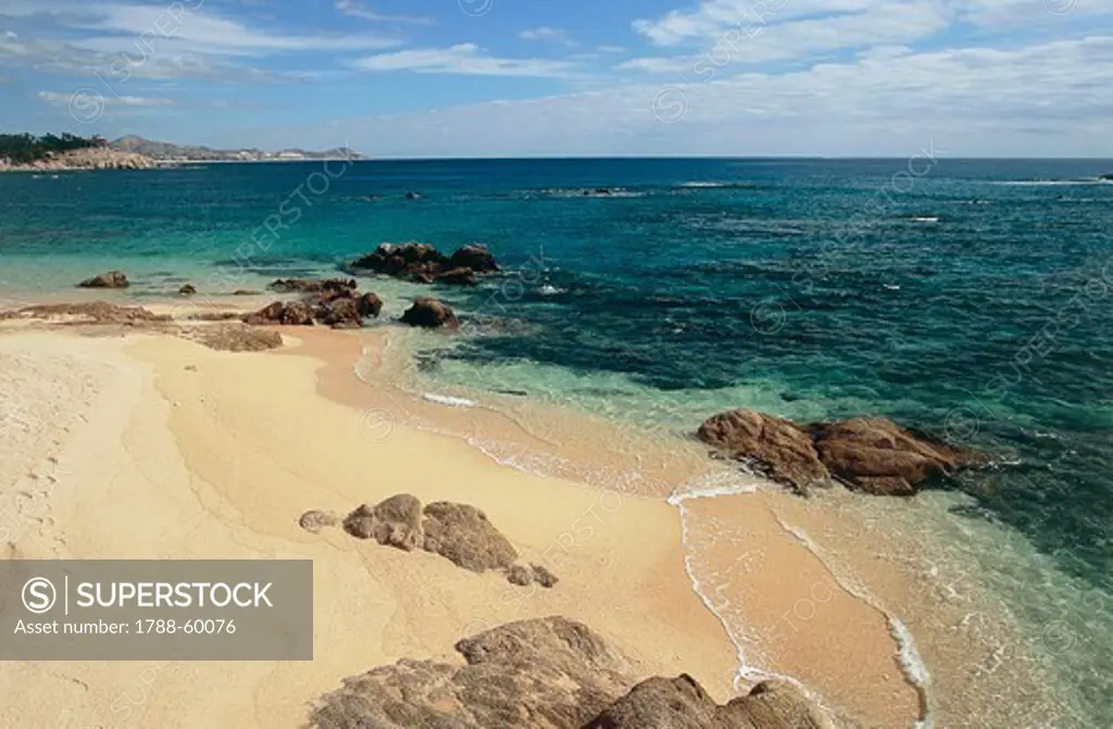 Beach between Cabo San Lucas and San Jose del Cabo (area known as Los Cabos), State of Baja California Sur, Mexico.