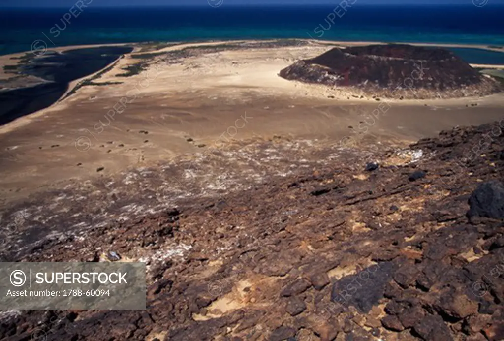 Volcanic crater, island of Saba, Al-Zubair archipelago, Yemen.