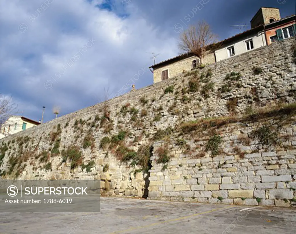 Low angle view of a house, Etruscan Walls, Chiana Valley, Cortona, Tuscany, Italy
