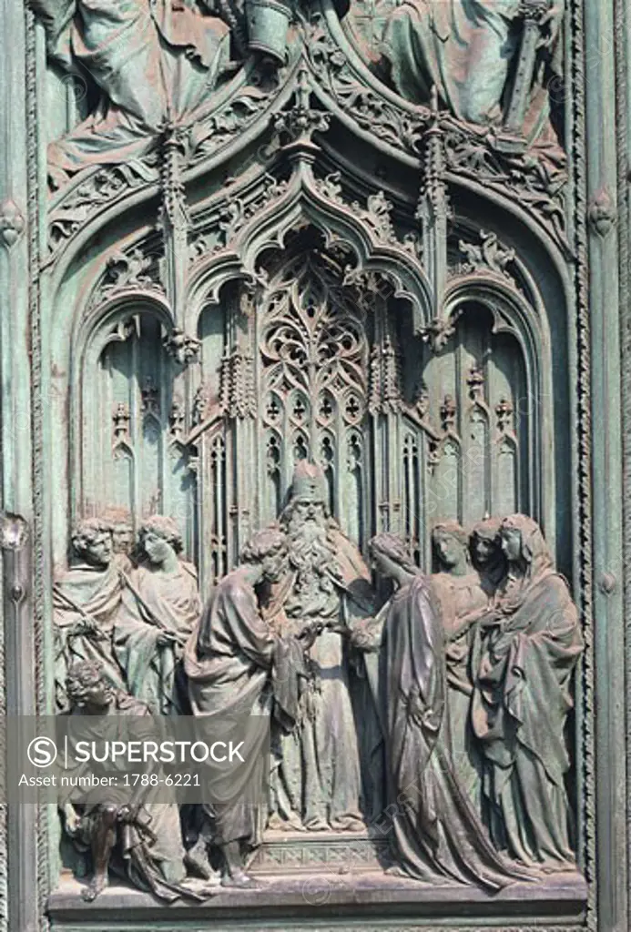 Italy - Lombardy region - Milan. Cathedral, central portal. Detail