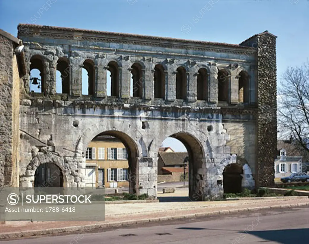 France - Burgundy - Autun. St. Andrew's Gate (Porte Saint-André), Romano-Gallic Art (1st century)