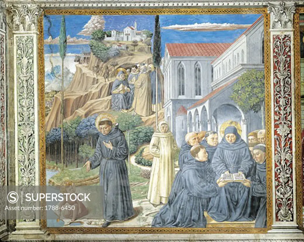 Italy - Tuscany region - San Gimignano. Church of Saint Augustine, 'Life of Saint Augustine'. The saint  talks to Infant Jesus. Fresco, 1465