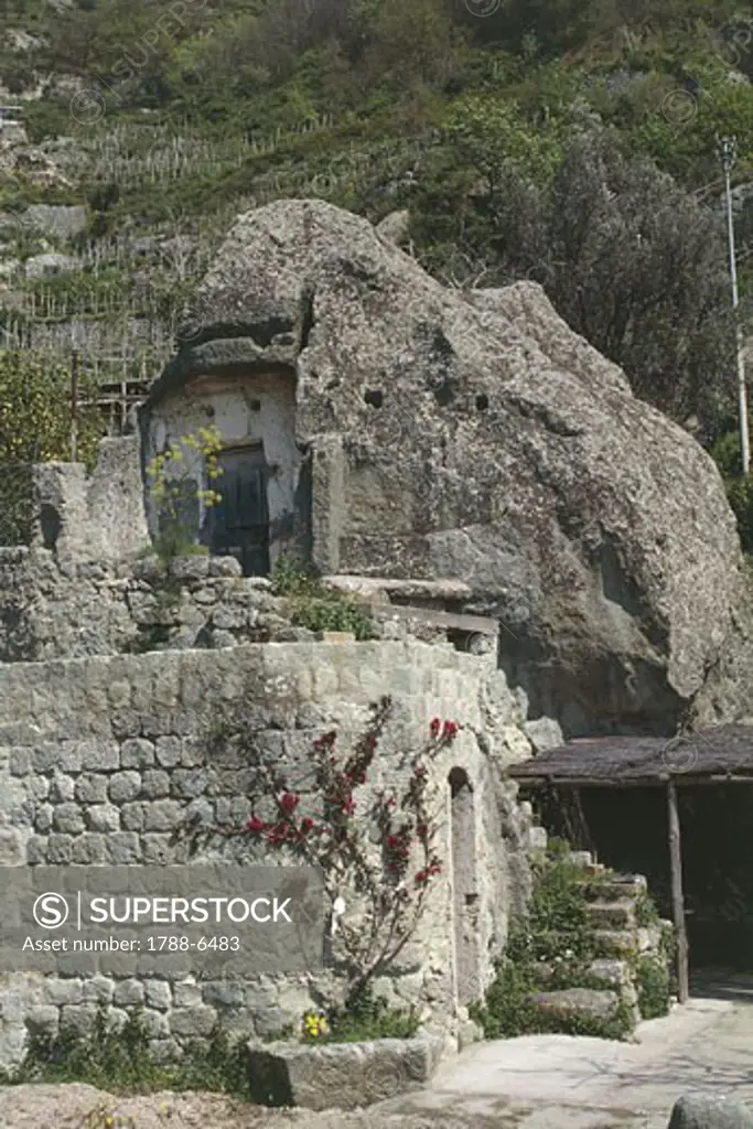 Stone dwelling on a mountain, Mount Epomeus, Isle Of Ischia, Campania Region, Italy