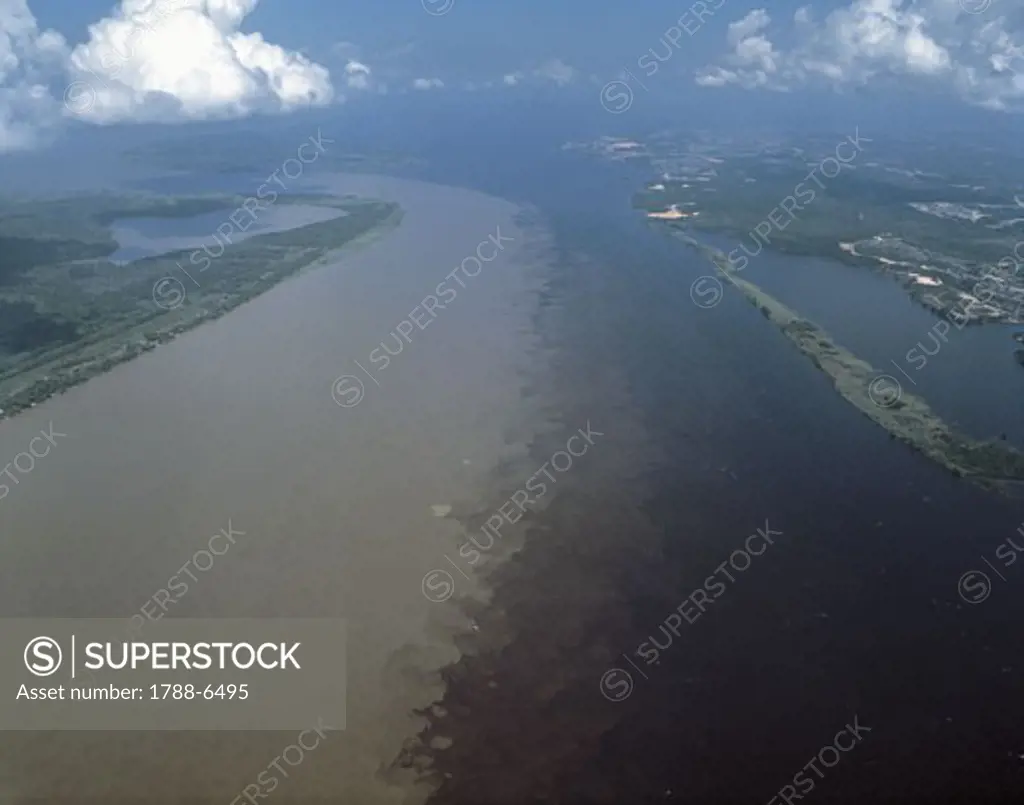 Aerial view of rivers, Amazon River, Negro River, Amazonas, Brazil