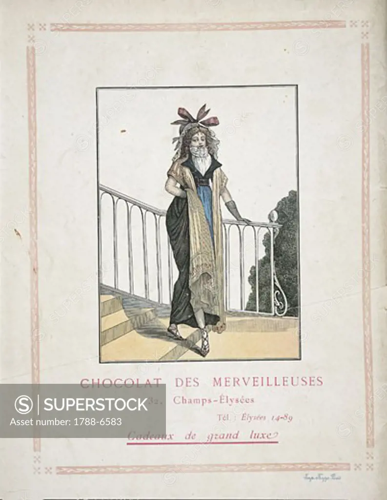 France - 19th century - Chocolat des Merveilleuses. Coloured engraving, 1820
