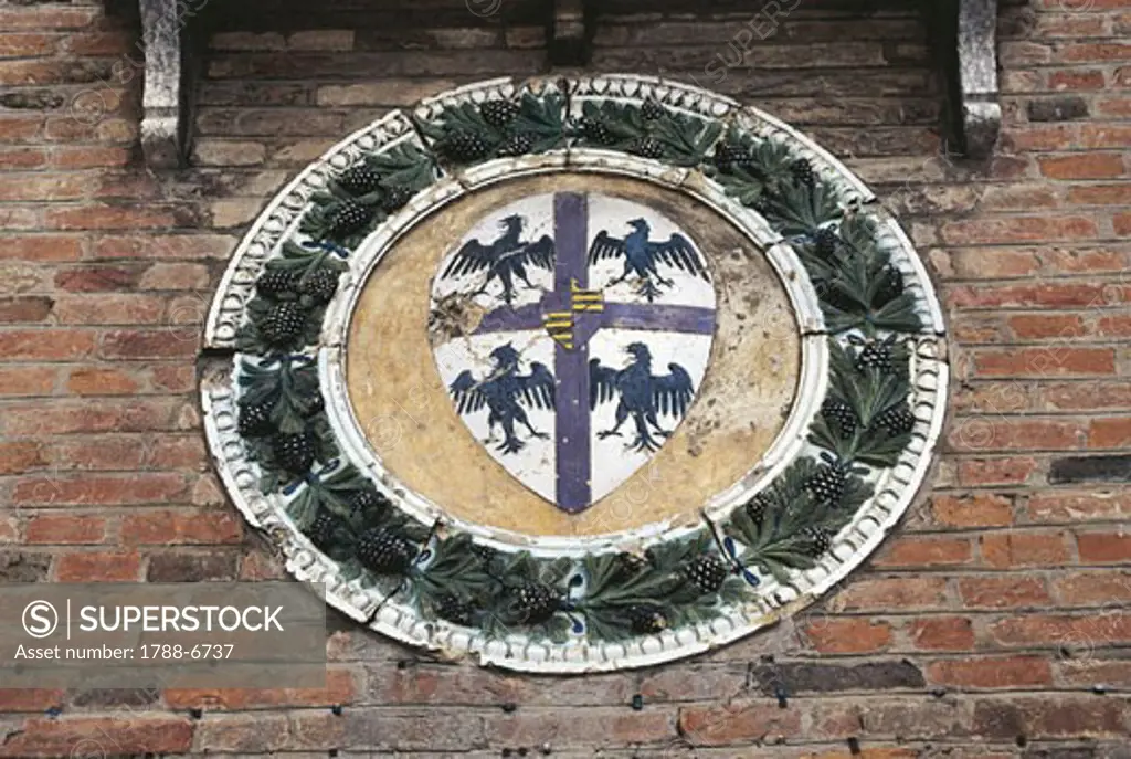 Italy - Emilia Romagna Region - Luzzara - Gonzaga Palace - Detail of Glazed Terracotta Heraldic Bearings of Gonzaga Family