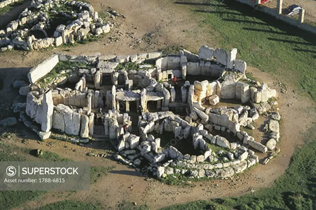 High angle view of the old ruins of a temple, Hagar Qim temple, Malta