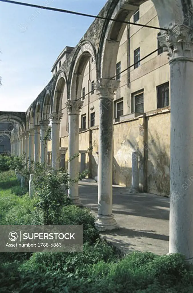 Low angle view of a colonnade, Durres, Albania