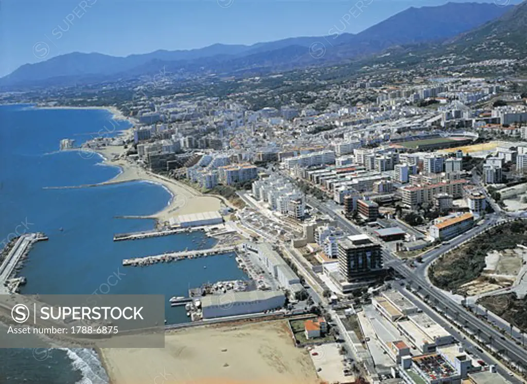 Aerial view of a city, Marbella, Andalusia, Spain
