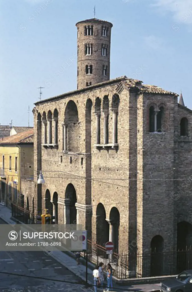 High angle view of a palace with a bell tower in background, Palace Of Theodoric, Ravenna, Emilia Romagna, Italy