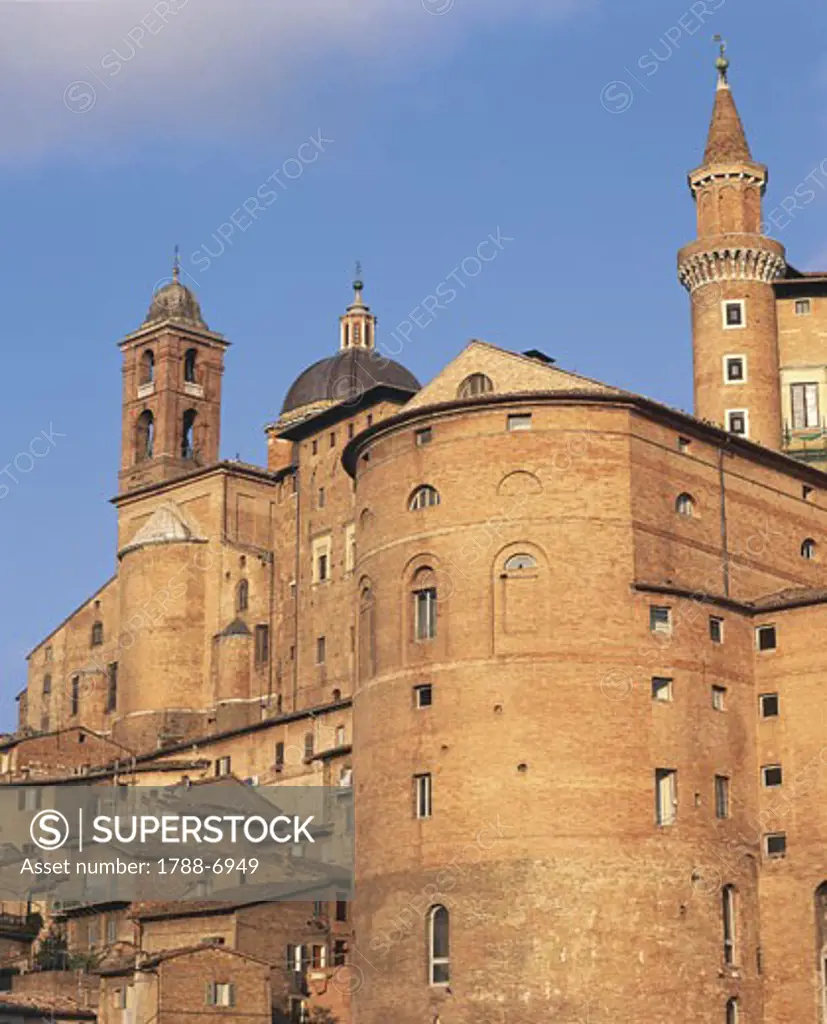 Italy - Marche Region - Urbino. Historical Urbino (UNESCO World Heritage Site, 1998). 15th century Cathedral and Ducal Palace, now the National Gallery of The Marches