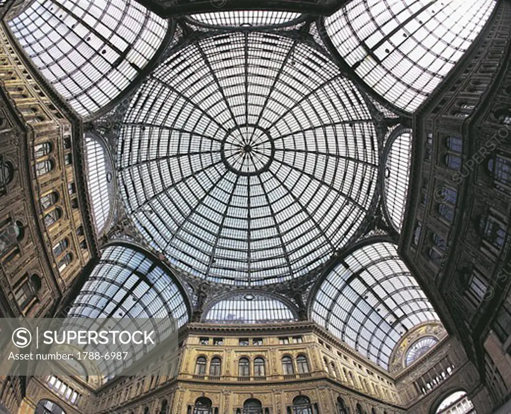 Low angle view of the ceiling of a shopping mall, Galleria Umberto, Naples, Campania, Italy