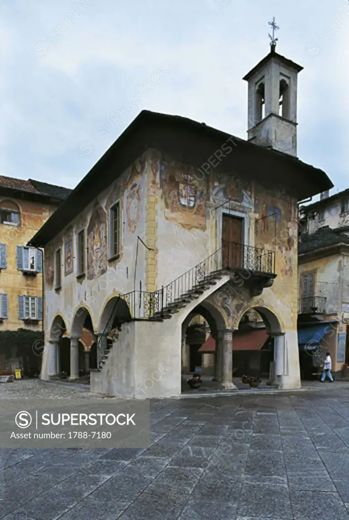 Low angle view of a building, Palazzo Della Comunita, Orta San Giulio, Lake dorsa, Piedmont, Italy