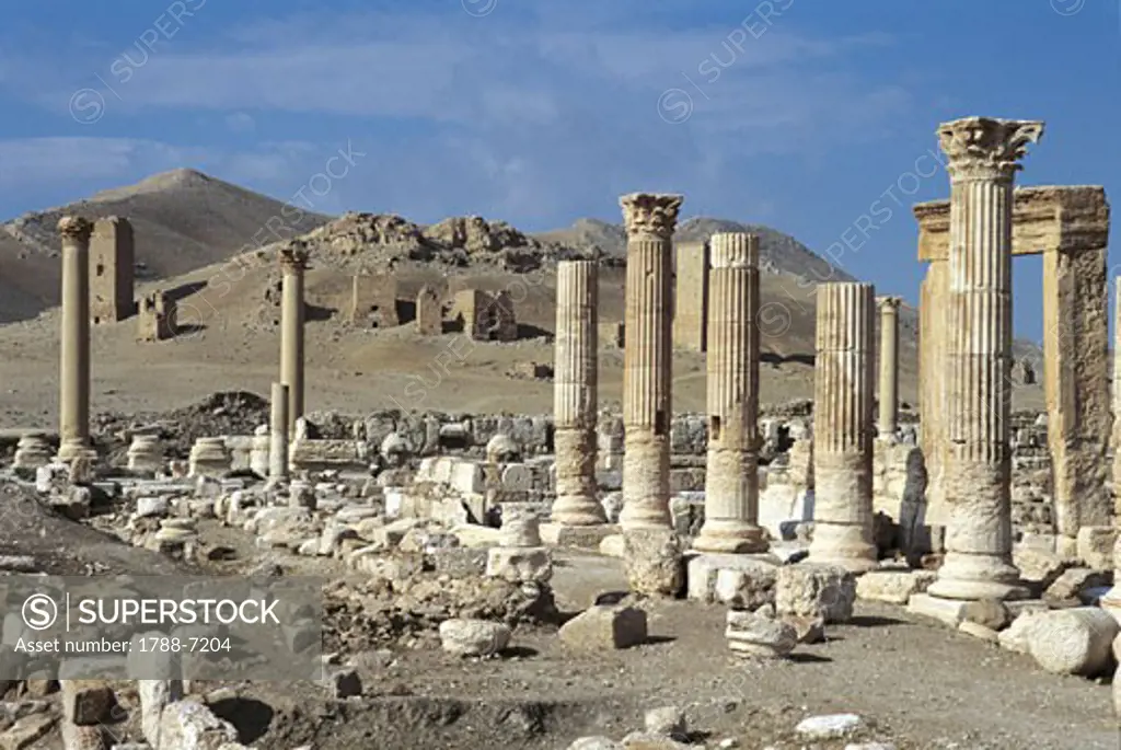 Old ruins on a landscape, Funerary Towers, Palmyra, Syria
