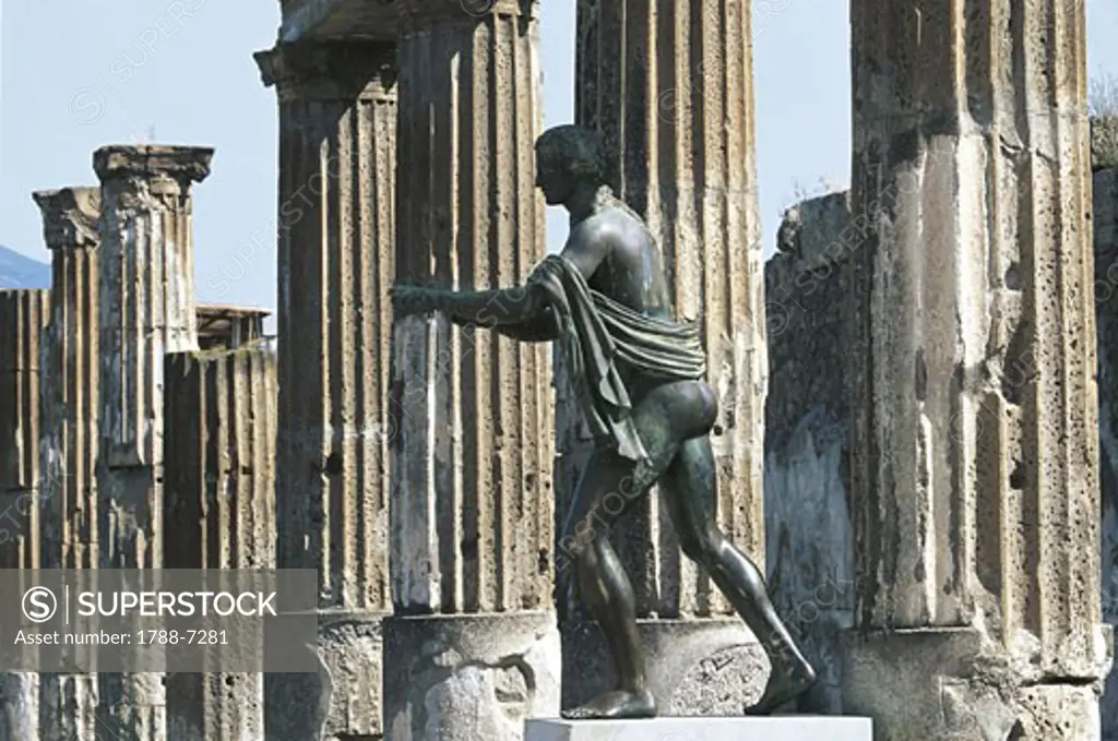 Italy - Campania Region - Pompeii. UNESCO World Heritage List, 1997. Temple of Apollo, statue