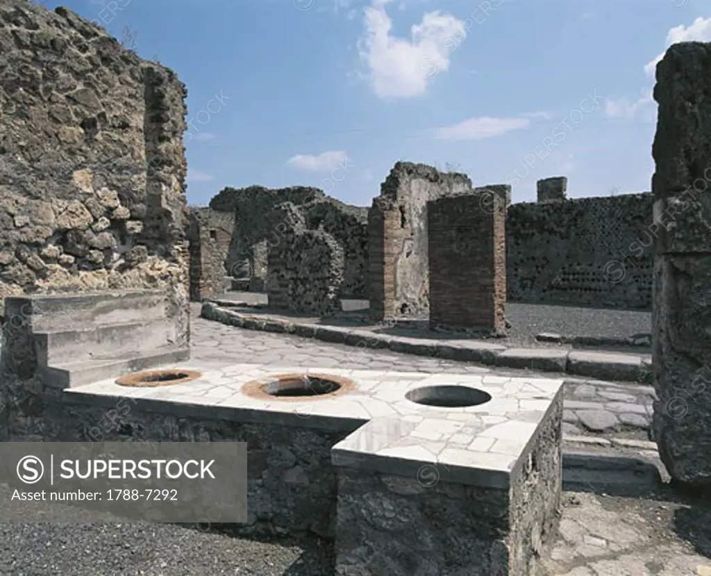 Ruins of an inn, Vicolo Del Lupanare, Pompeii, Campania, Italy