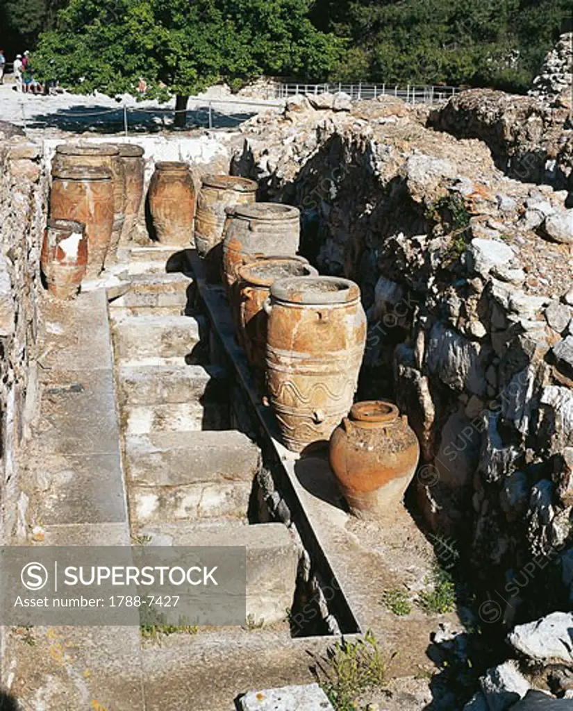 Greece - Crete - Knossos. Palace of Minos. Storage quarters. Jars