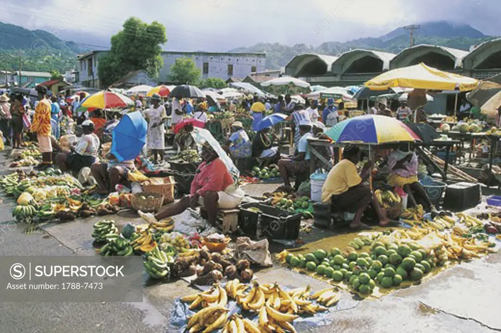 Group of people at a market, Roseau, Dominica