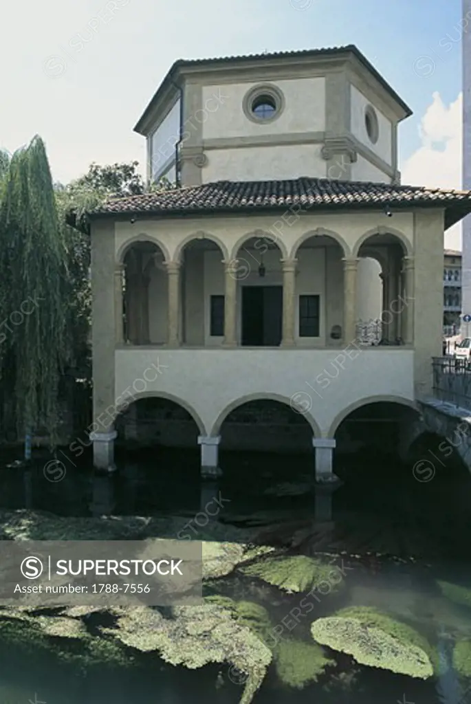 Oratory at a riverside, Livenza River, Sacile, Friuli-Venezia Giulia, Italy