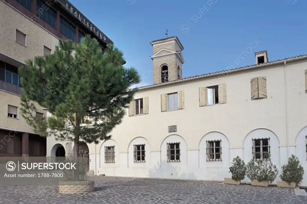 Tree in front of a convent, Santa Maria delle Grazie, Santuario di San Pacifico, San Severino Marche, Marches, Italy