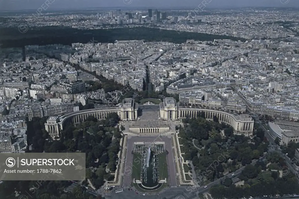 Aerial view of a city, Palais De Chaillot, Paris, France