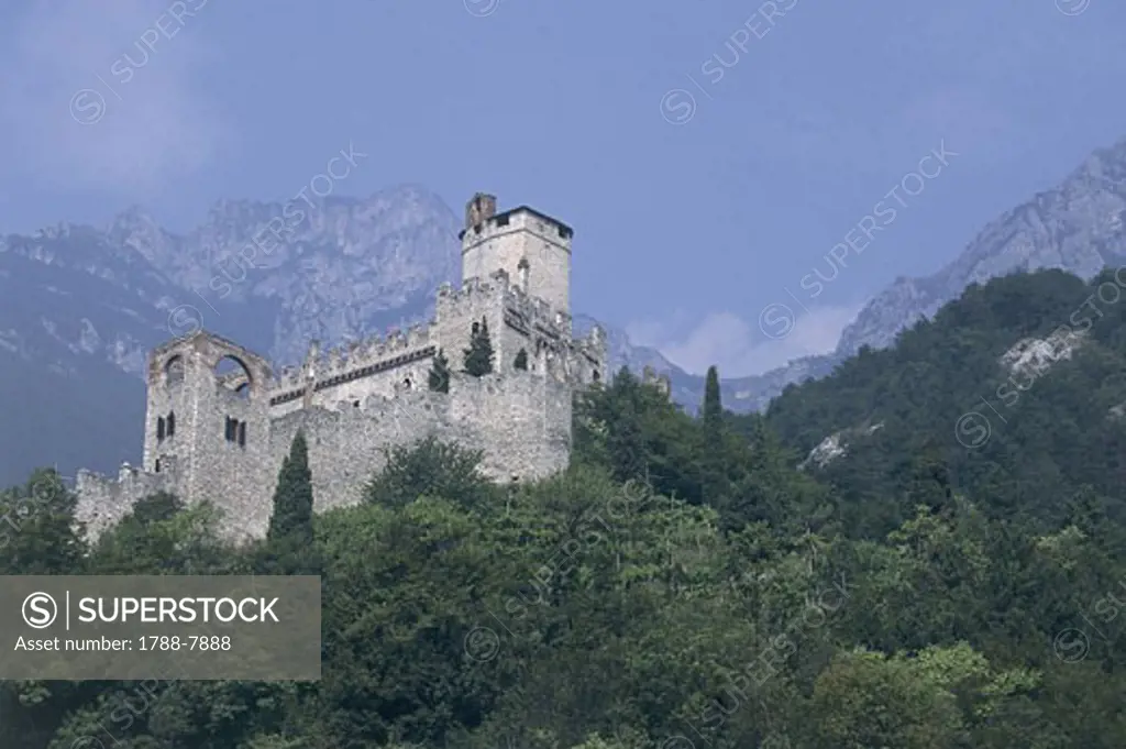 Low angle view of a castle, Sabbionara d'Avio, Avio, Trentino, Italy
