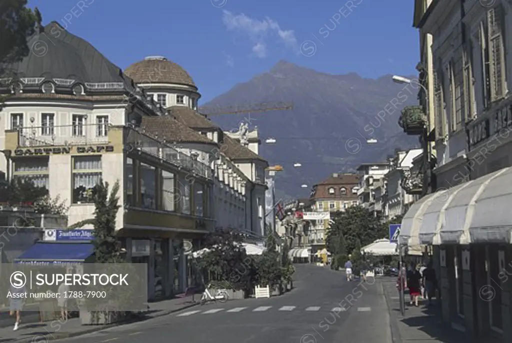 Buildings on the street, Liberty Avenue, Merano, Alto Adige, Italy