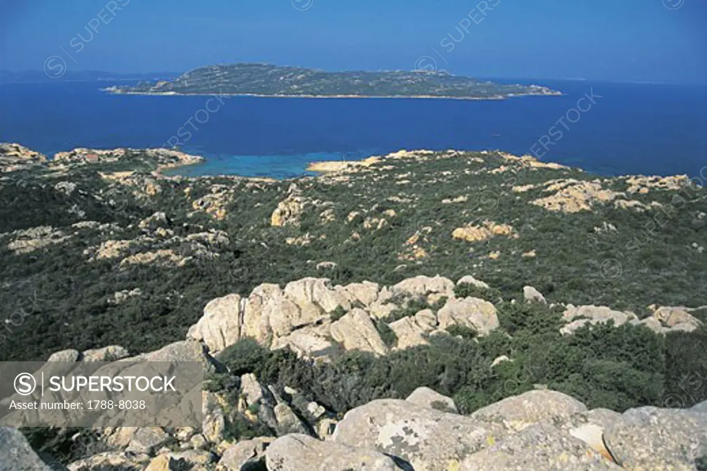 Panoramic view of islands, Spargi Island, La Maddalena Islands, Sardinia, Italy