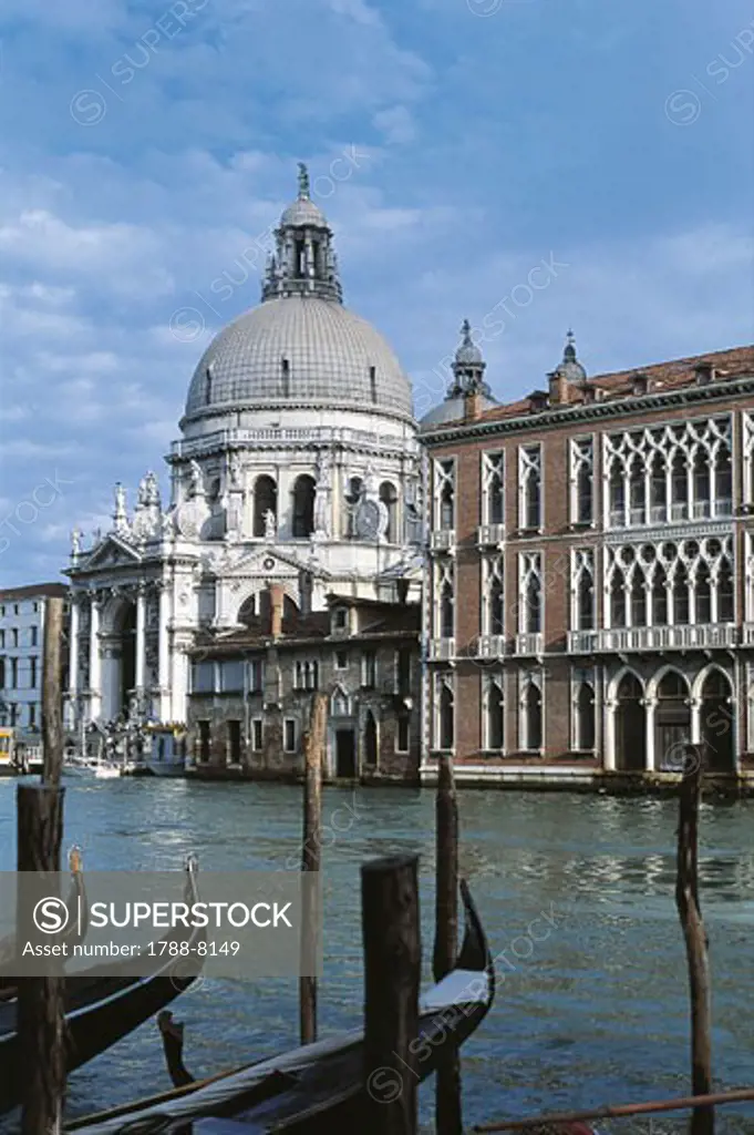Italy - Veneto Region - Venice - Grand Canal and the Basilica di Santa Maria della Salute (Basilica of St Mary of Health/Salvation) from the Accademia Bridge