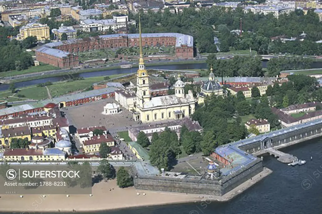 Aerial view of a fortress, Peter And Paul Fortress, St. Petersburg, Russia