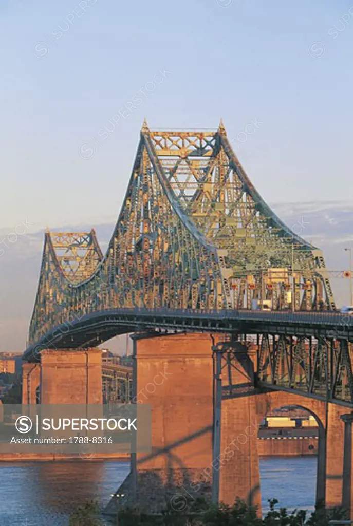 Bridge across a river, Jacques Cartier Bridge, St. Lawrence River, Montreal, Quebec, Canada