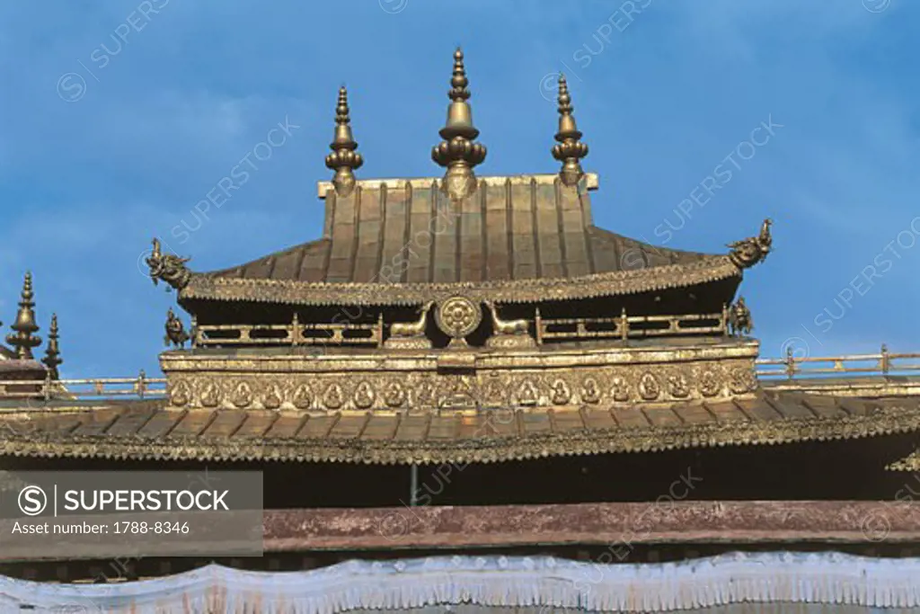 China - Tibet - Lhasa. Gilt roof in the Jokhang Temple (UNESCO World Heritage List, 1994)
