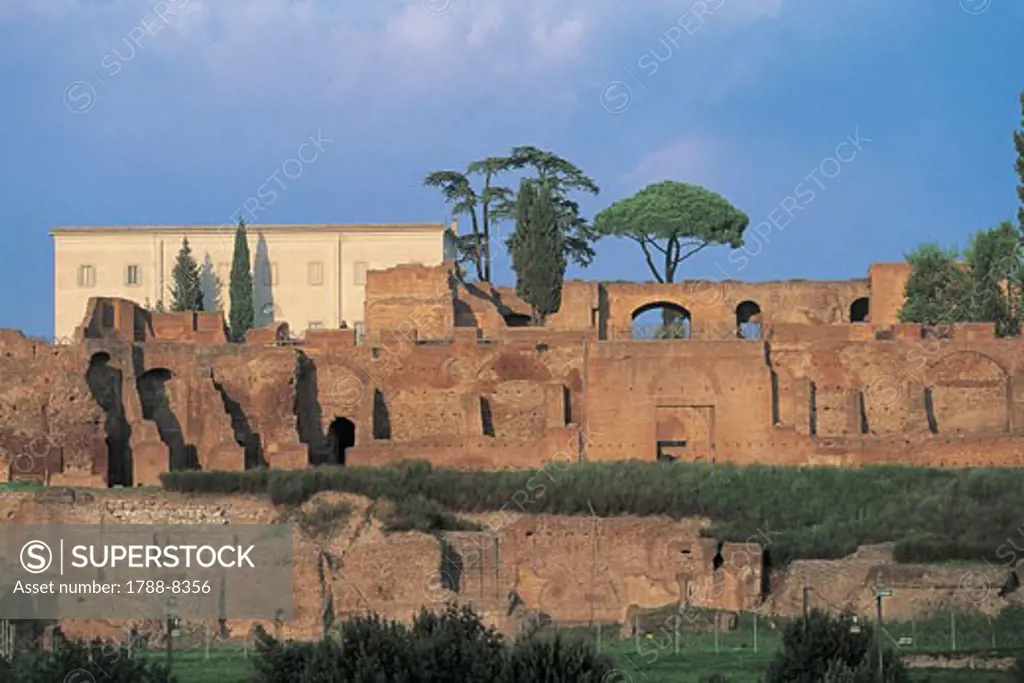 Old ruins of a castle, Palatine Hill, Rome, Lazio, Italy