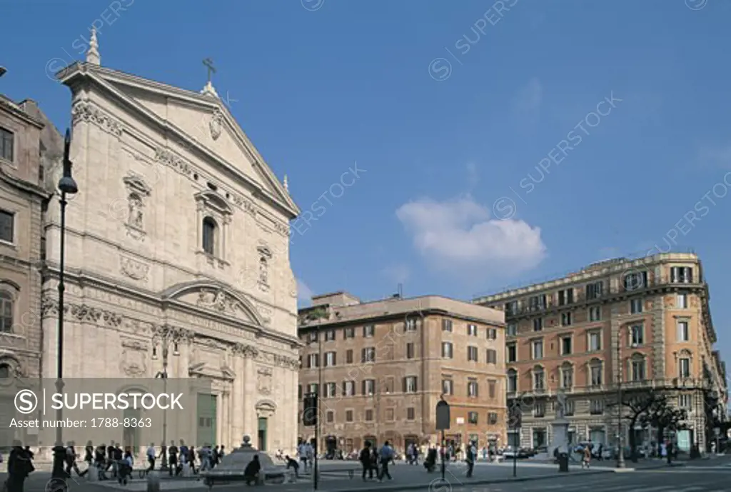 Group of people walking in front of a church, Santa Maria in Vallicella, Rome, Lazio, Italy