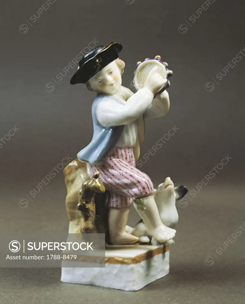 Porcelain figurine of young tambourine player, Paris production