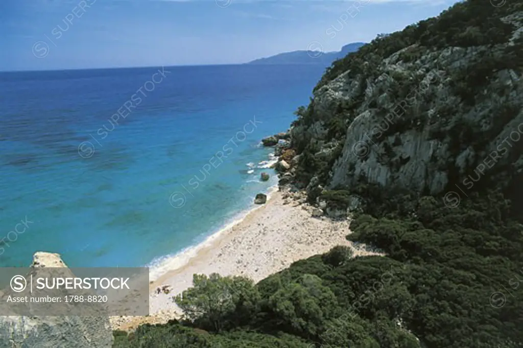 High angle view of a coast, Cala Fuili, Gennargentu National Park, Gulf of Orosei, Sardinia, Italy