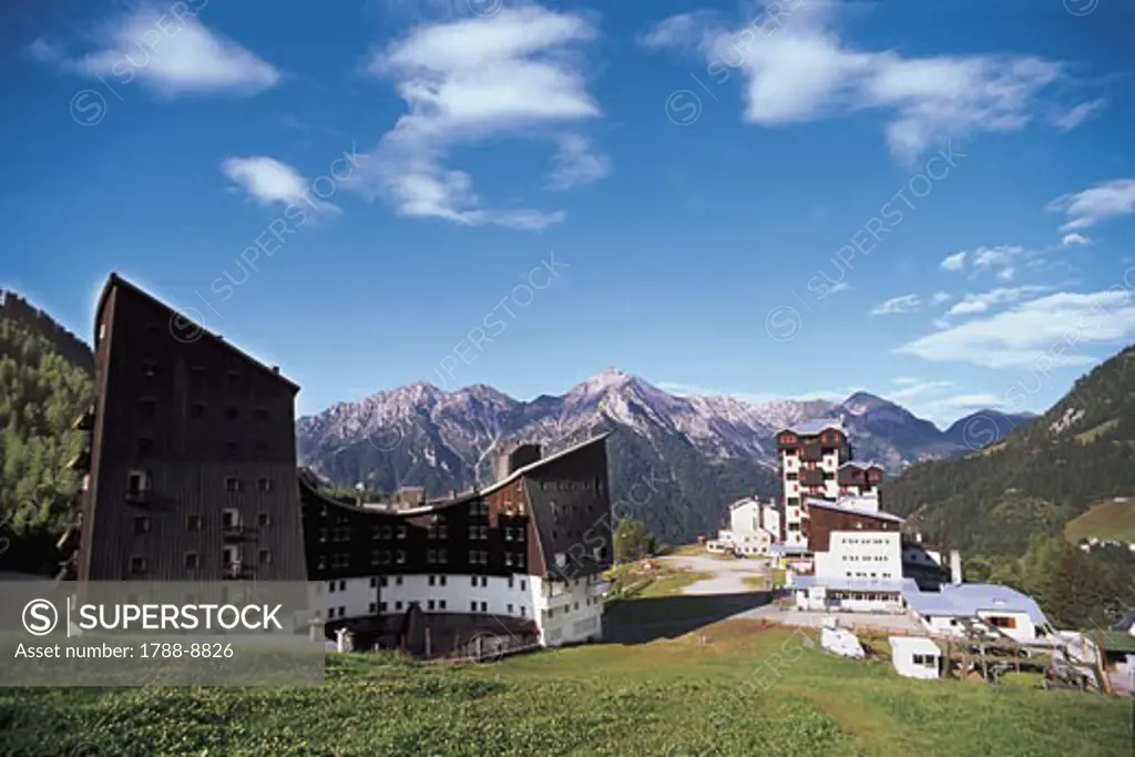 Houses in a valley, Brembana Valley, Orobie Alps, Foppolo, Lombardy, Italy