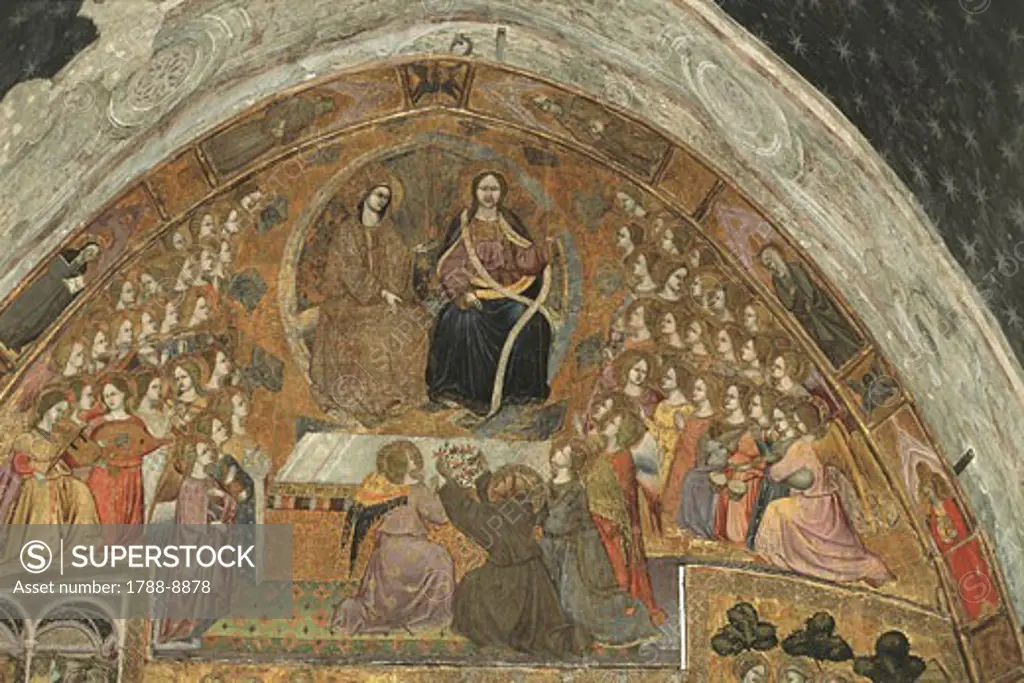 Italy - Umbria Region - Assisi (Perugia province). UNESCO World Heritage List, 2000. Church of Santa Maria degli Angeli, Porziuncola. Detail of fresco