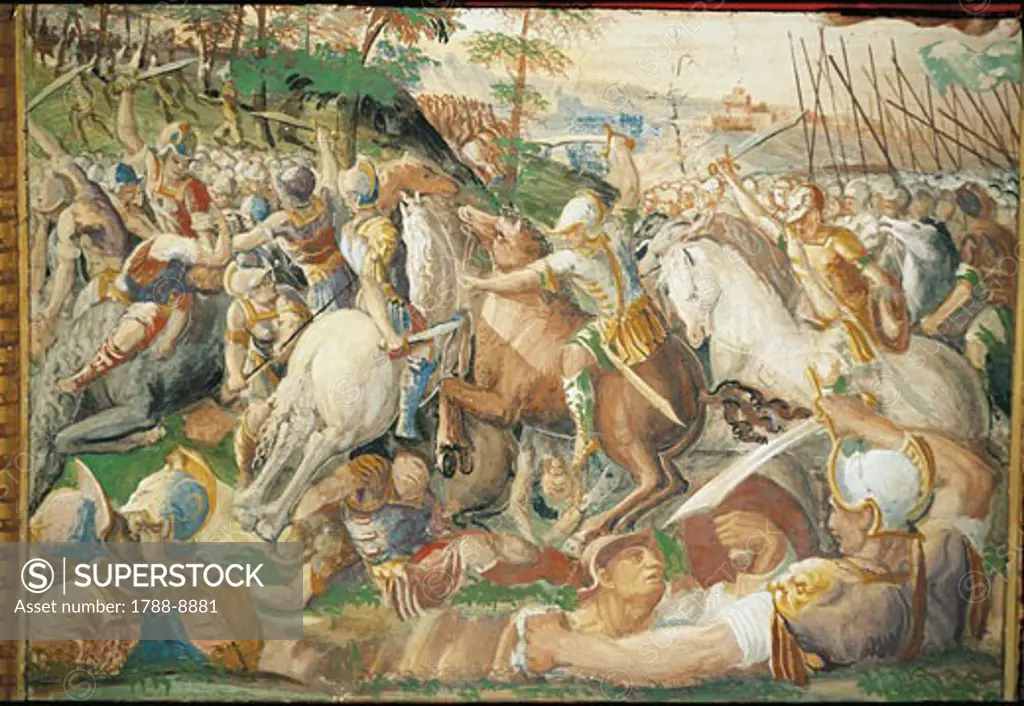 Italy - Umbria Region - Castiglione del Lago (Perugia province). Della Corgna ducal Palace. Hannibal hall, Pomarancio's fresco. Detail