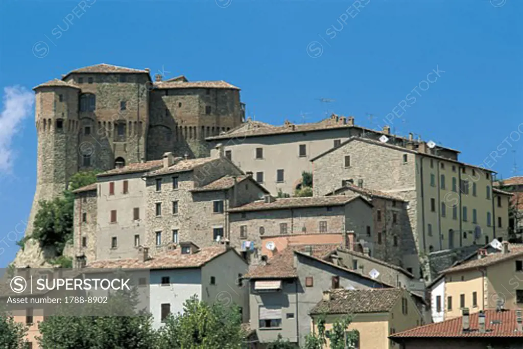 Italy - Marches Region - Sant'Agata Feltria (Pesaro e Urbino Province). Historical Montefeltro.  View with fortress Rocca Fregoso