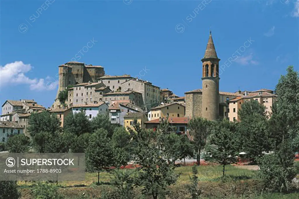 Italy - Marches Region - Sant'Agata Feltria (Pesaro e Urbino Province). Historical Montefeltro.  View with fortress Rocca Fregoso